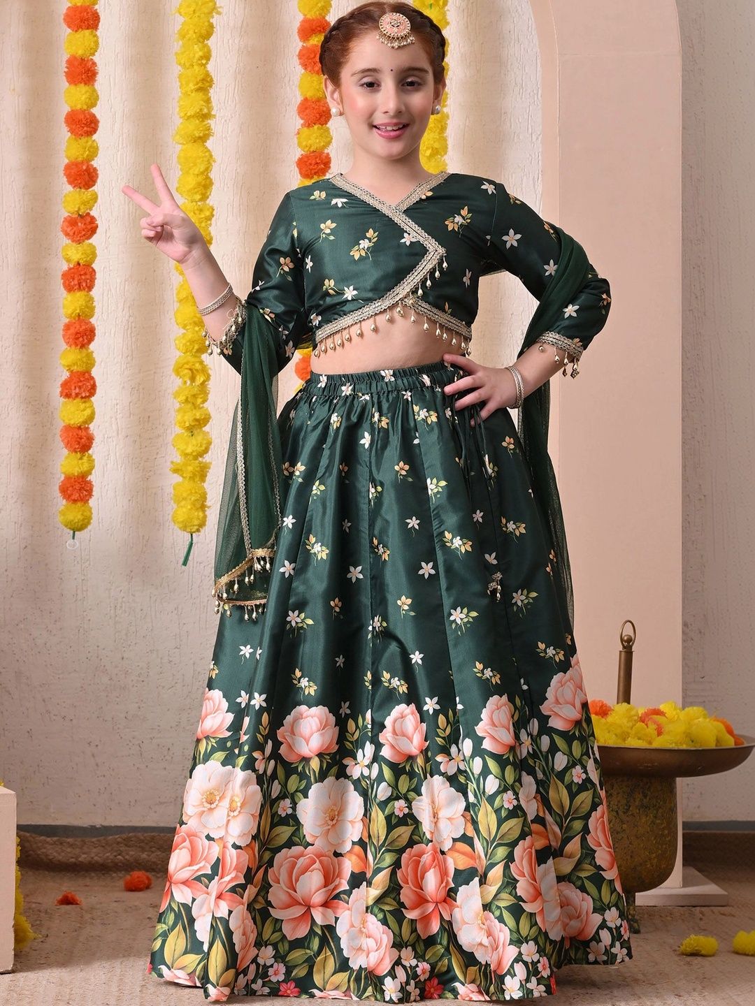Indi-Loom Couture Girls Printed Ready to Wear Lehenga & Blouse With Dupatta-picture-43