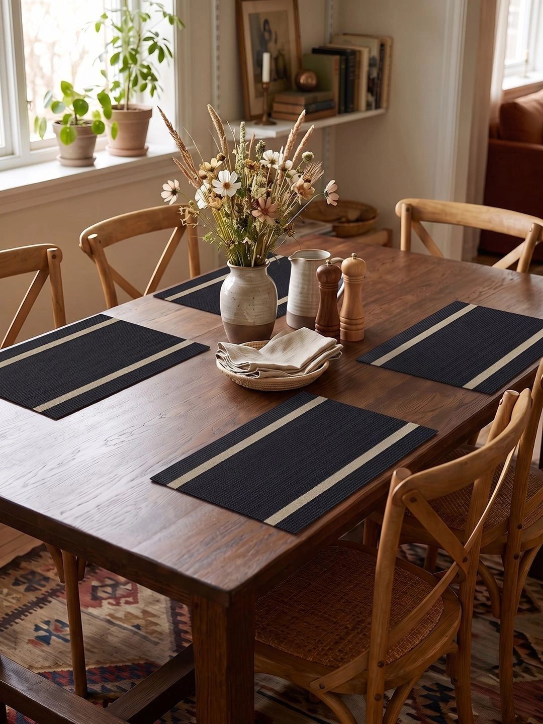 Myntra Elegant Homes 4-Pcs Black Printed Rectangle Table Placemats-picture-47