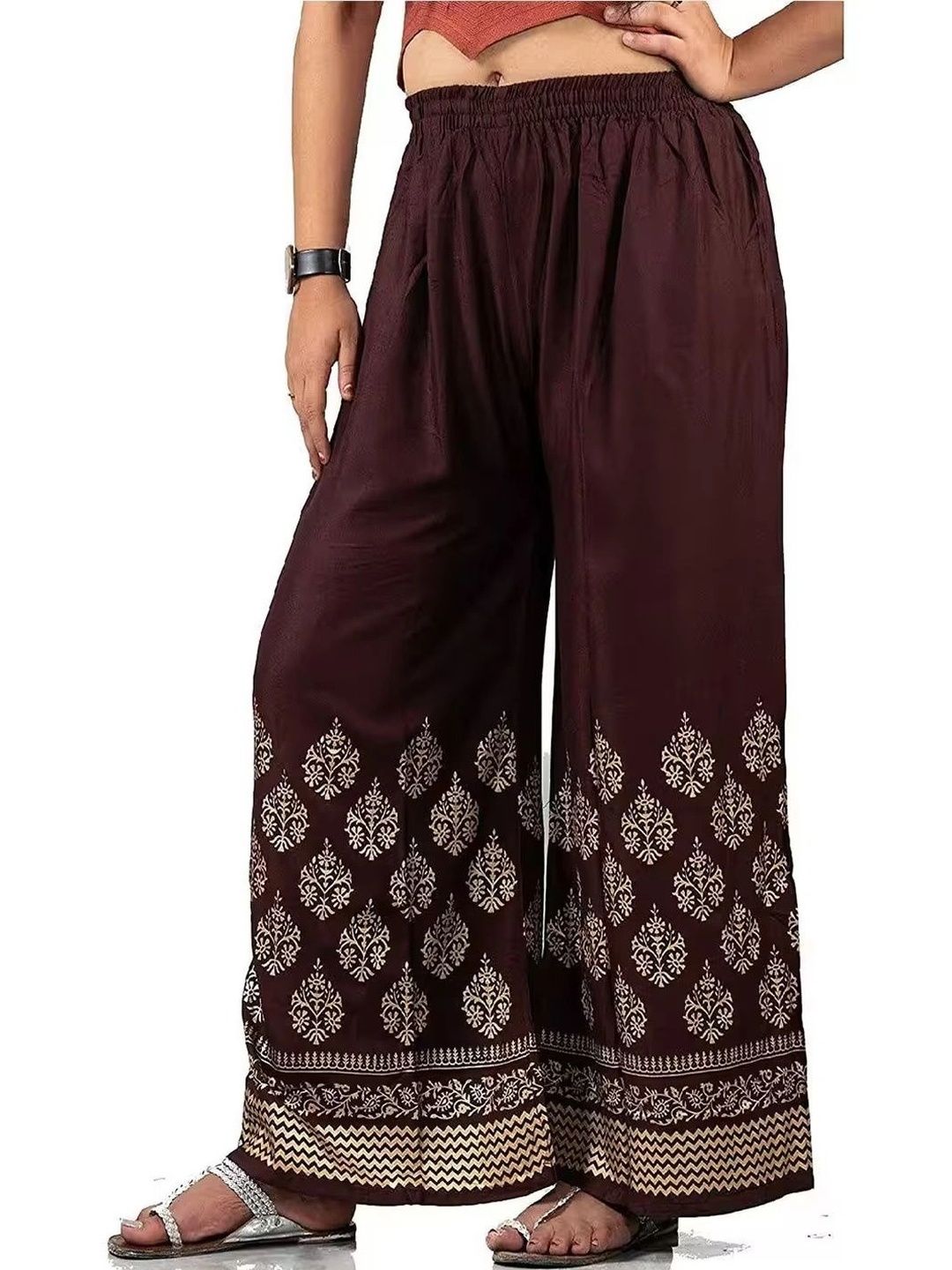 OMAYA Women Ethnic Motifs Printed Knitted Ethnic Palazzos-picture-30