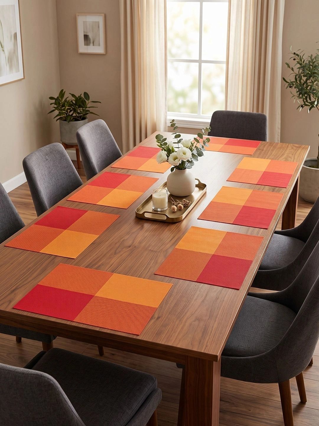Myntra Elegant Homes 8-Pcs Orange Printed Rectangle Table Placemats-picture-30
