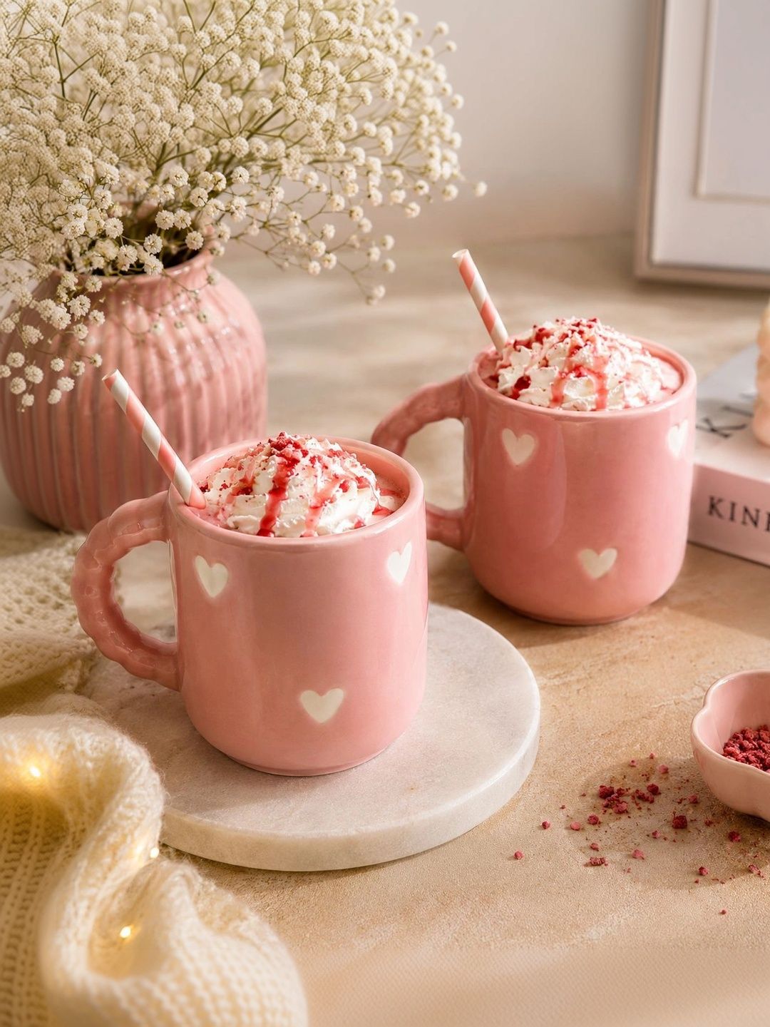 Lupaava Pink Printed Ceramic Glossy Mugs Set of Cups and Mugs-image-30