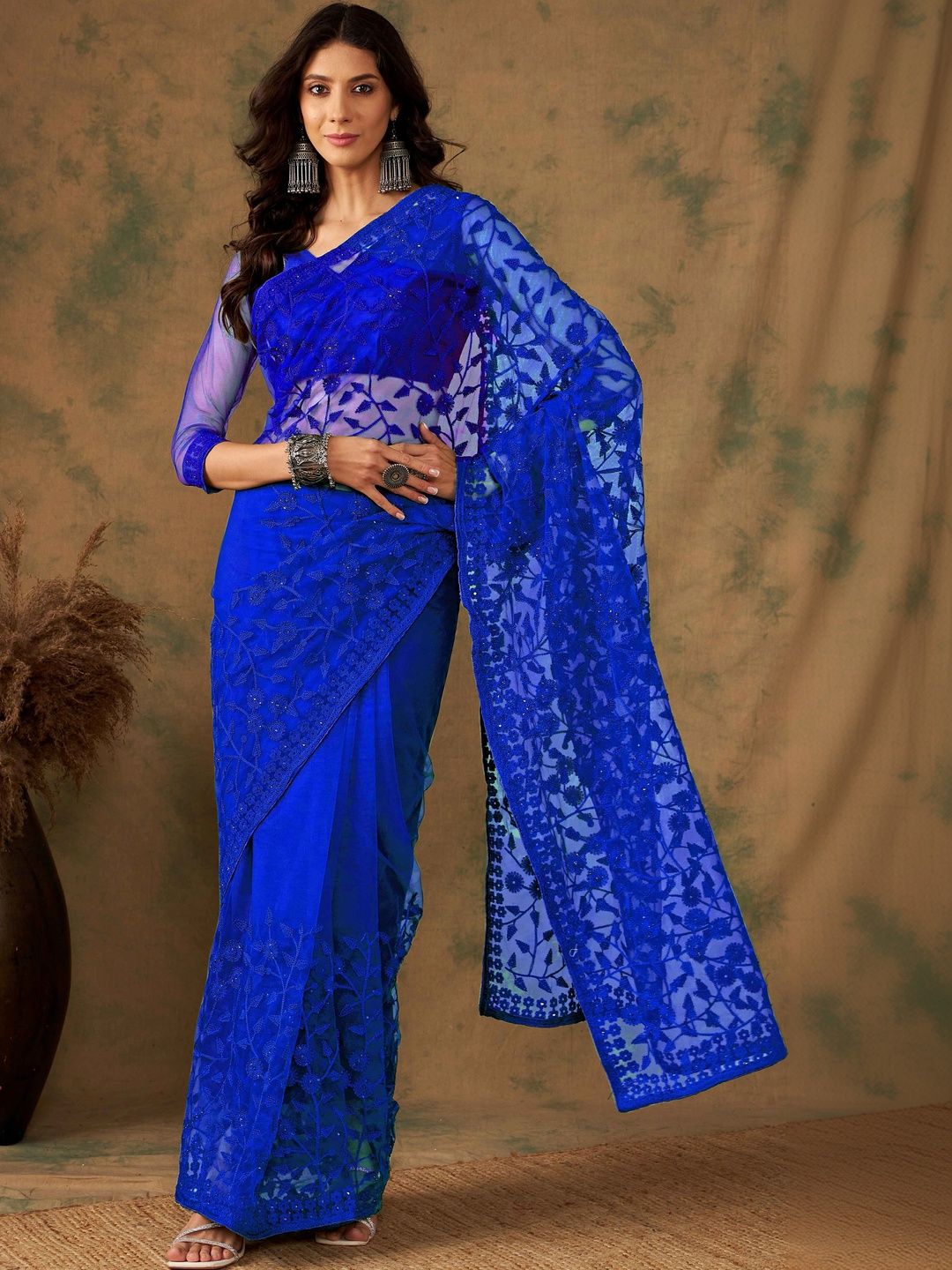 MANVAA Floral Embroidered Net Designer Saree-picture-8