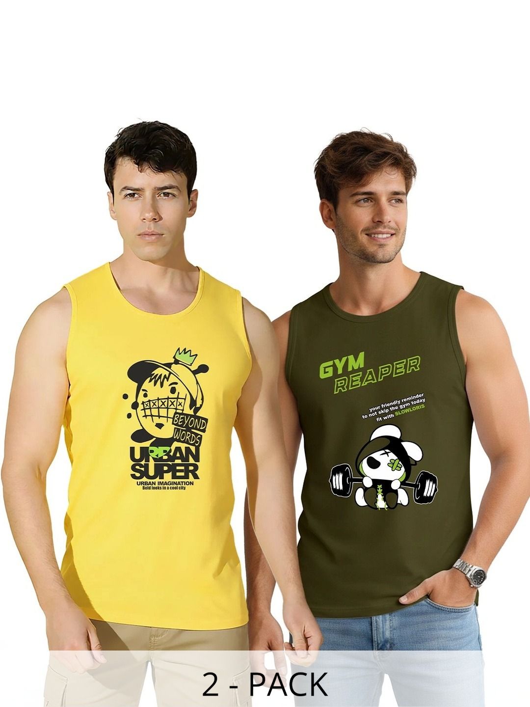 SLOWLORIS Pack of 2 Printed Cotton Gym Vest-picture-35