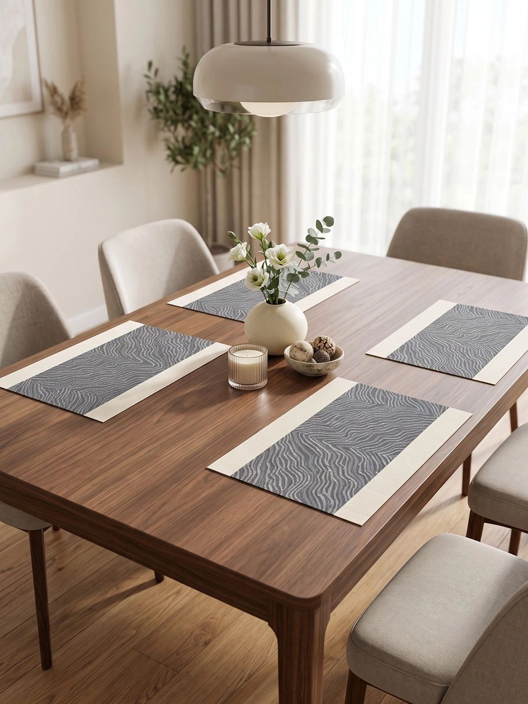 Myntra Elegant Homes 4-Pcs Grey Printed Rectangle Table Placemats-picture-39