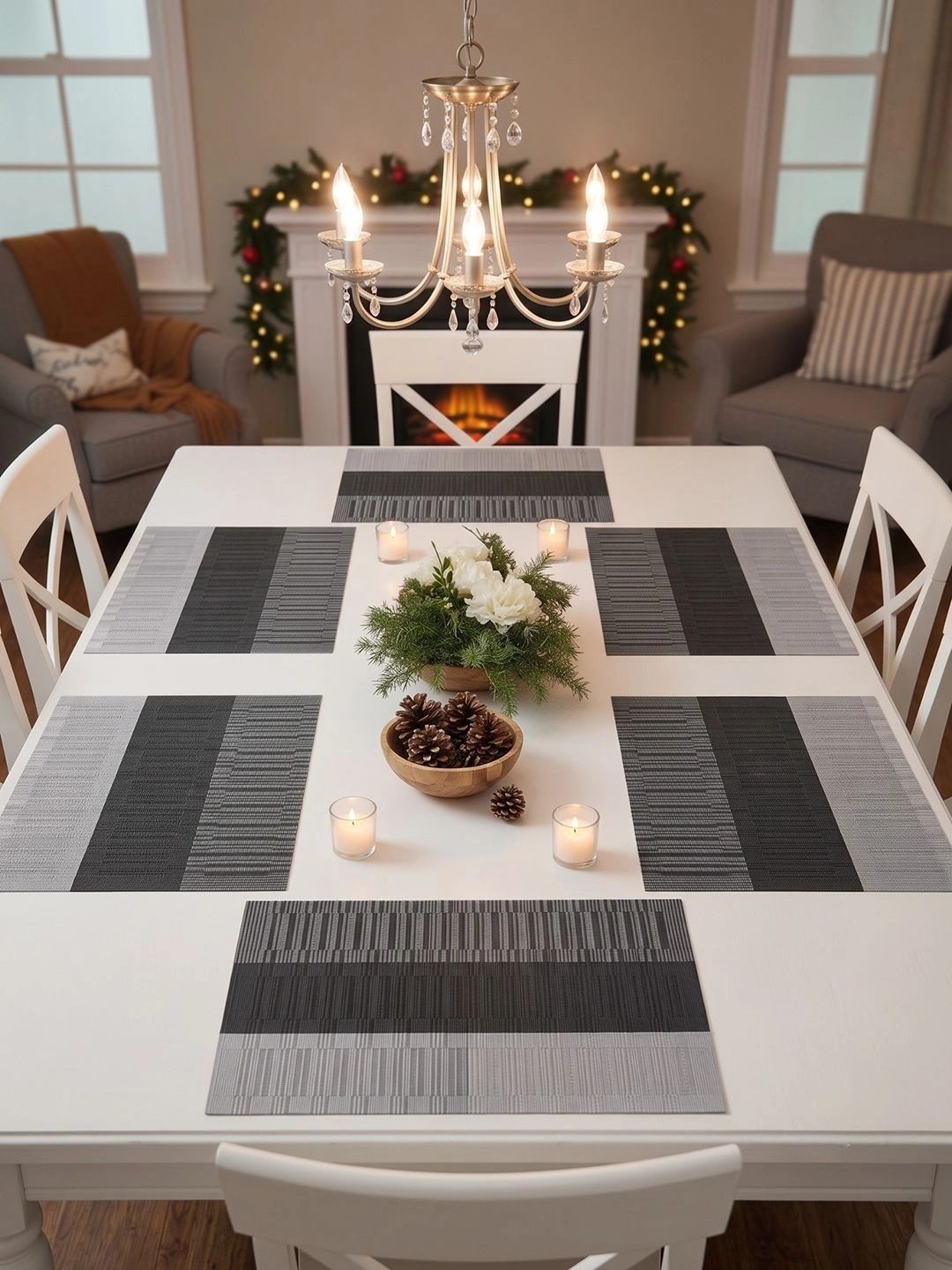 Myntra Elegant Homes 8-Pcs Grey Striped Rectangle Table Placemats-picture-32