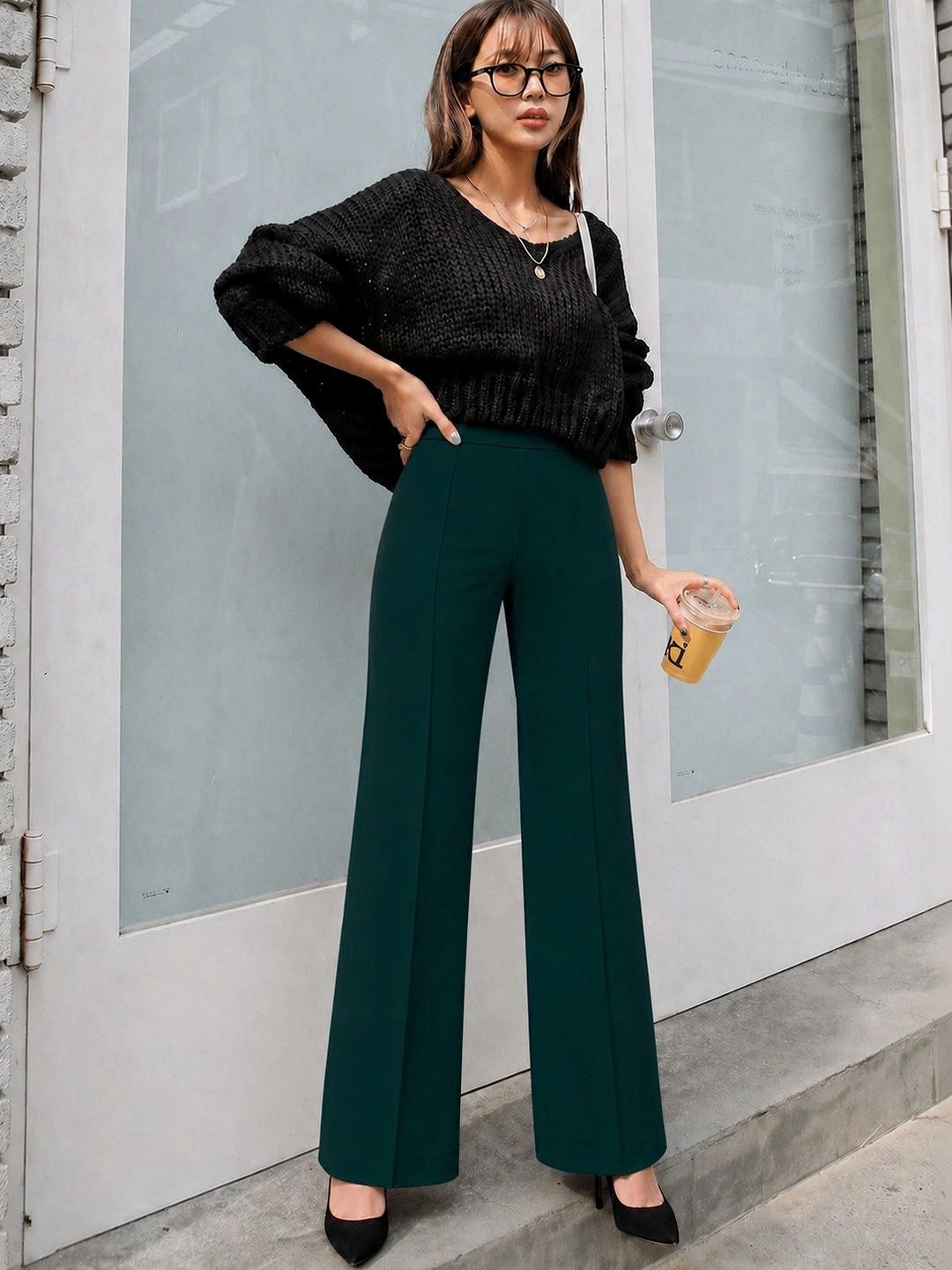 HERE&NOW Women Relaxed High-Rise Easy Wash Trousers-picture-37