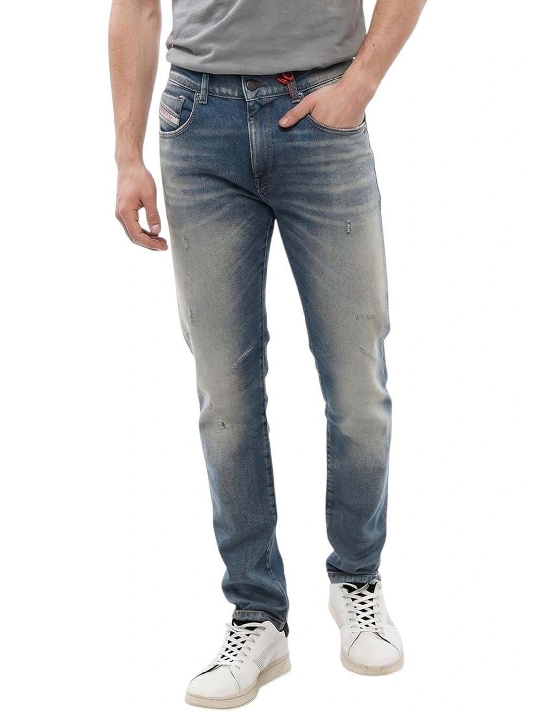 DIESEL Men Slim Fit Mid-Rise Low Distress Jeans-picture-55