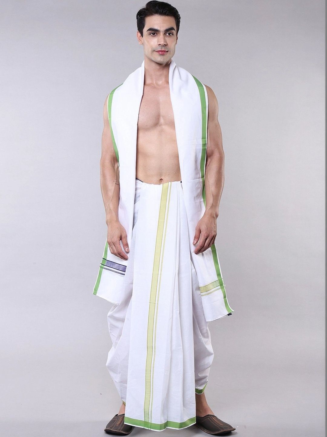 Exotic India Men Striped Cotton Dhoti Dhotis-picture-31