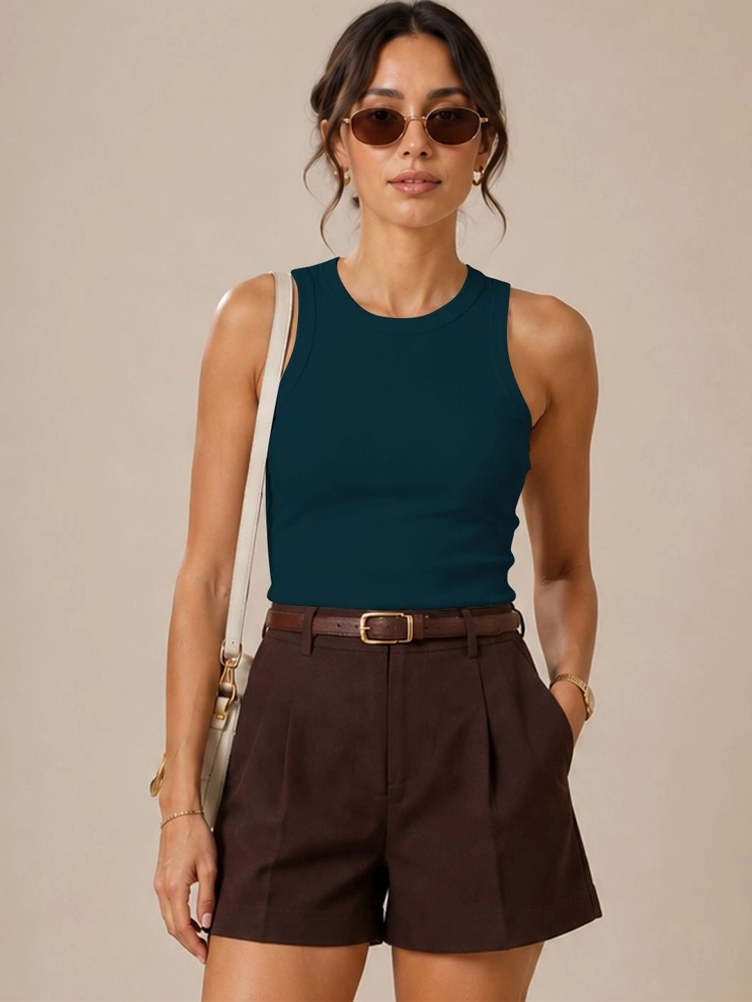 KERI PERRY Ribbed Round Neck Sleeveless Crop Top-picture-14