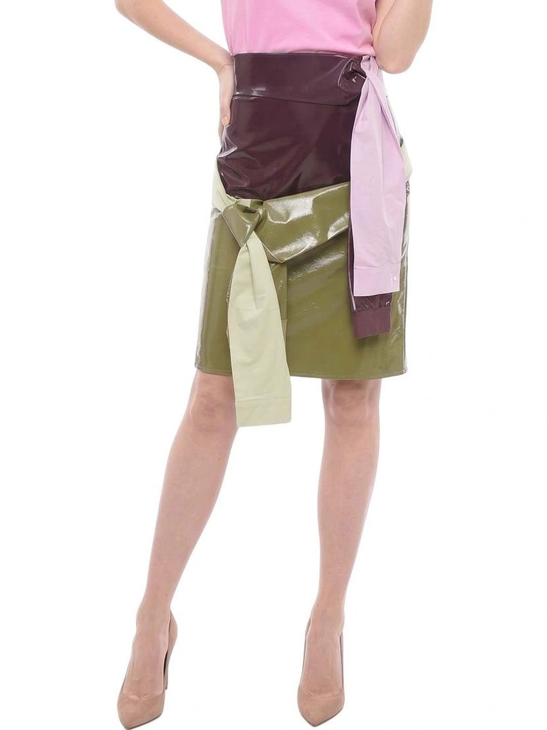 Andersson Bell Women Leather Colourblocked Knee Length A-Line Skirt-picture-29