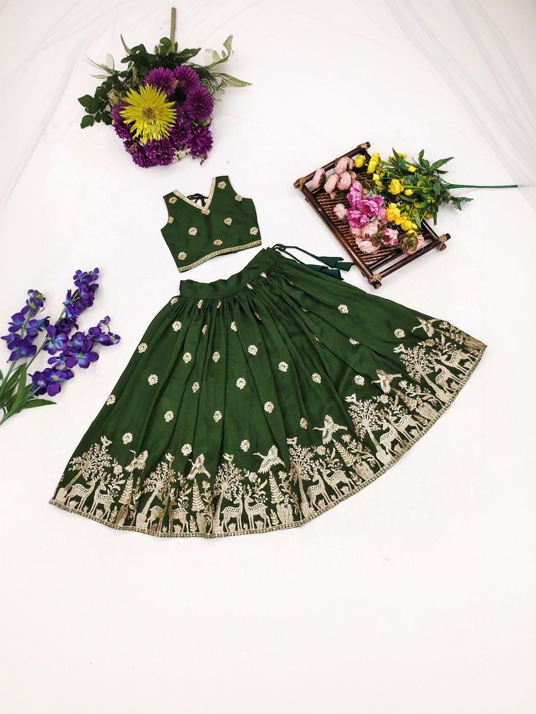 DRISHIV ENTERPRISE Girls Embroidered Thread Work Ready to Wear Lehenga &-picture-18