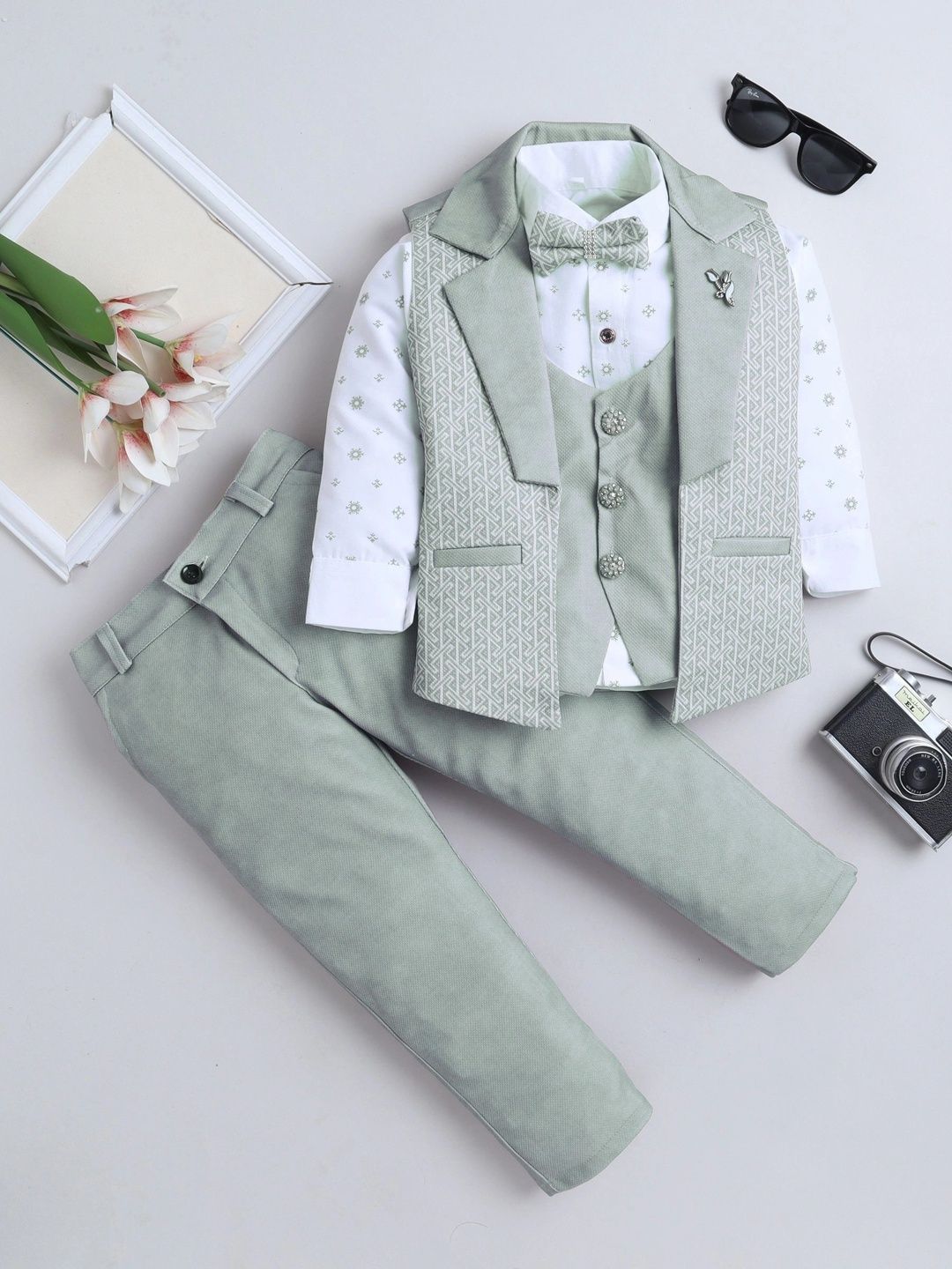 Miss & Chief Boys Geometric Print 3 Piece Suit Set With Bowtie-image-20