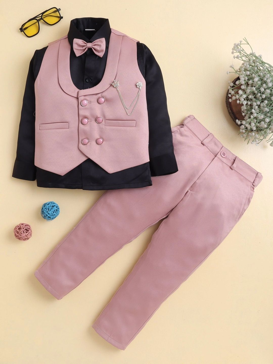 Dripteen Boys Shawl Collar Double Breasted 3 Piece Suit Set with Bowtie-picture-48