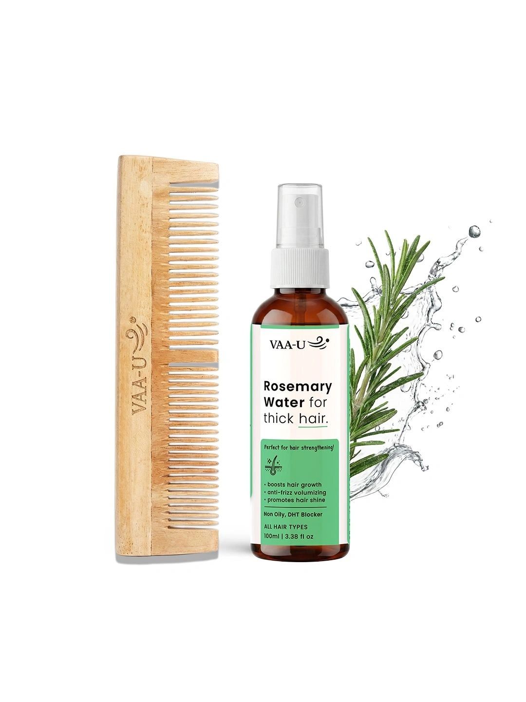 VAA-U Set Of 2 Rosemary Water Hair Growth Spray 100 ml & Neem Wood Long Comb-picture-21