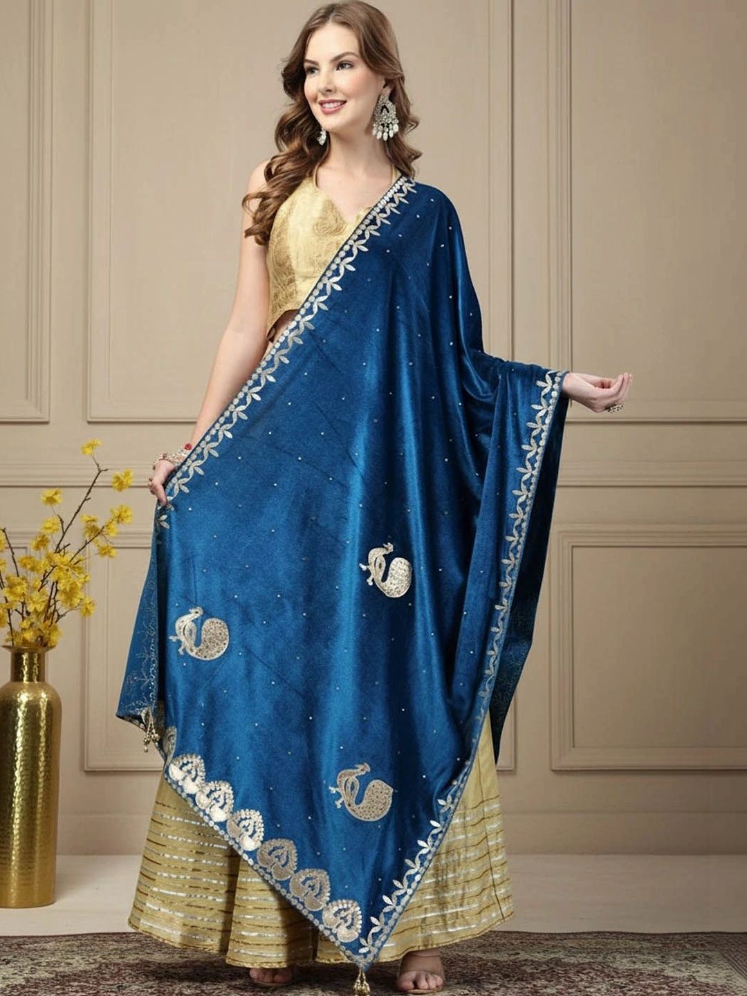 KALINI Ethnic Motifs Embroidered Velvet Dupatta with Thread Work-picture-20