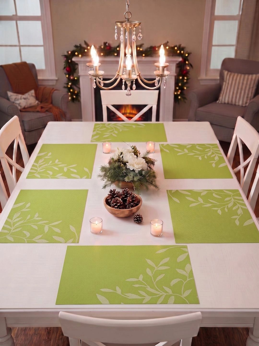 Myntra Elegant Homes 8-Pcs Green Printed Rectangle Table Placemats-picture-20