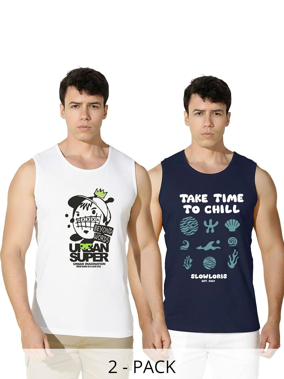 SLOWLORIS Pack of 2 Printed Cotton Gym Vest-picture-28