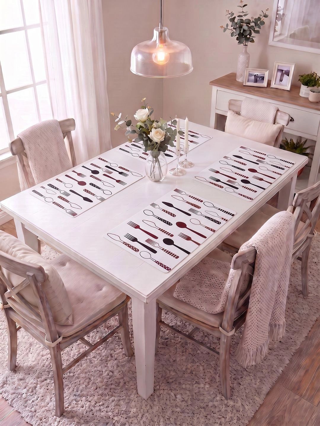Myntra Elegant Homes 4-Pcs White Printed Rectangle Table Placemats-picture-48