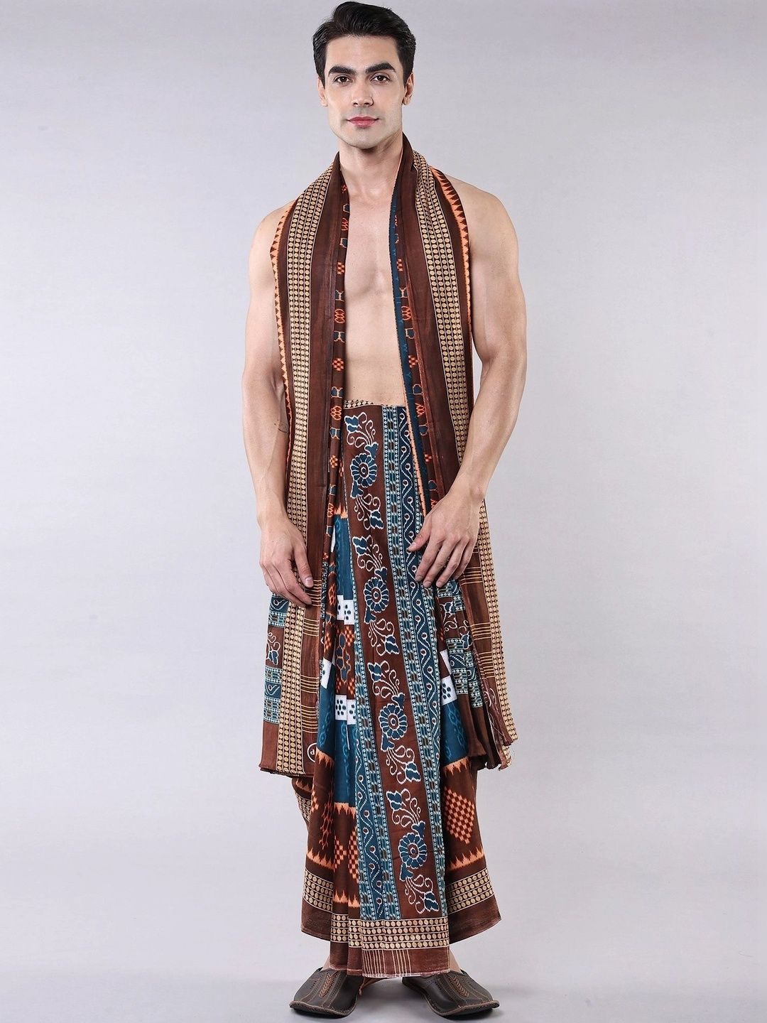Exotic India Men Printed Cotton Dhoti Dhotis-picture-56
