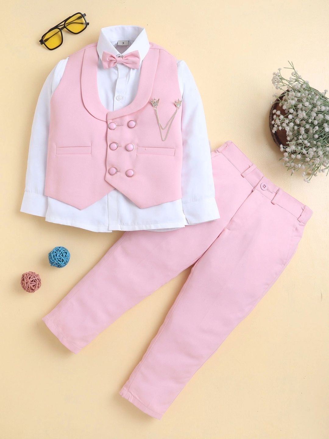 KALINI Boys Shawl Collar Double Breasted 3 Piece Suit Set with Bowtie-picture-15