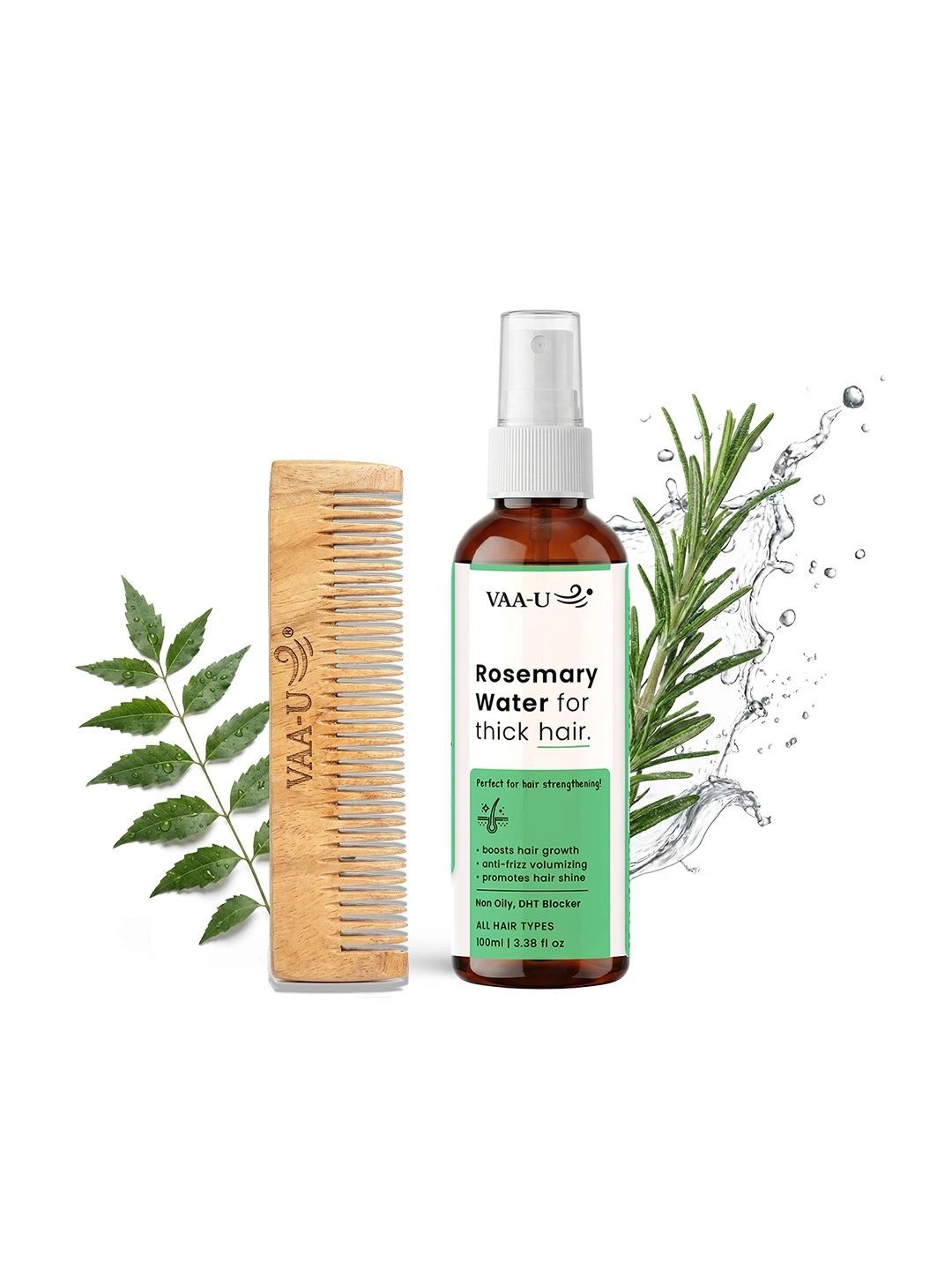 VAA-U Rosemary Water Hair Growth Spray 100 ml & Neem Wood Pocket Comb-picture-17