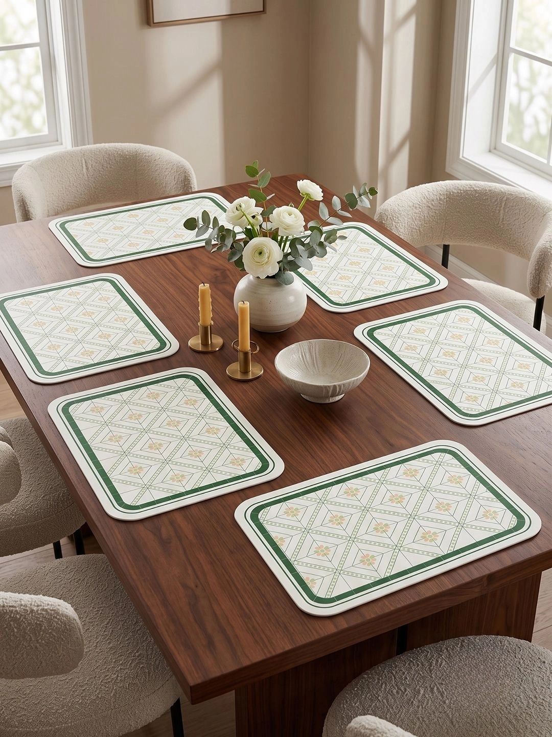 Myntra Elegant Homes 8-Pcs White Printed Rectangle Table Placemats-picture-12