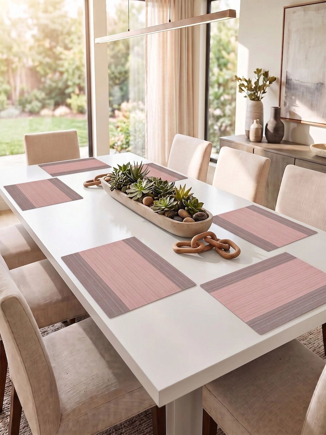 Myntra Elegant Homes 8-Pcs Peach Striped Rectangle Table Placemats-image-43