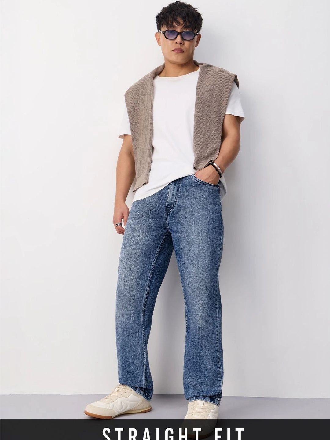 The Souled Store Men Straight Fit Mid-Rise Light Fade Stretchable Jeans-picture-37