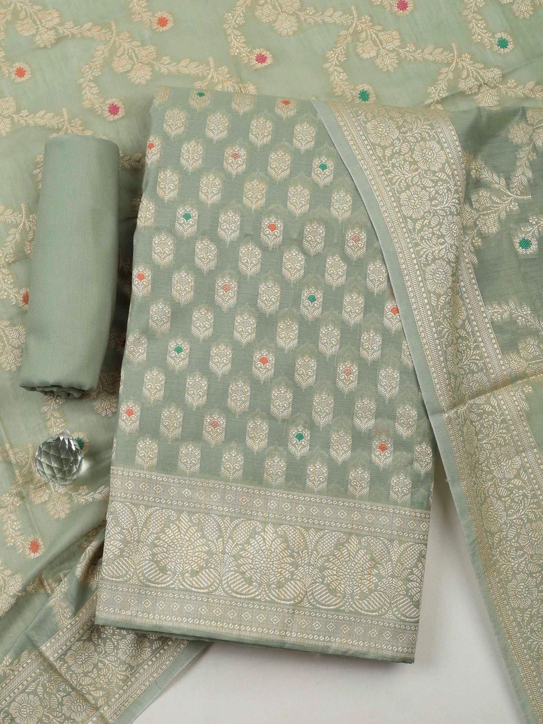 Meena Bazaar Art Silk Unstitched Dress Material-picture-11