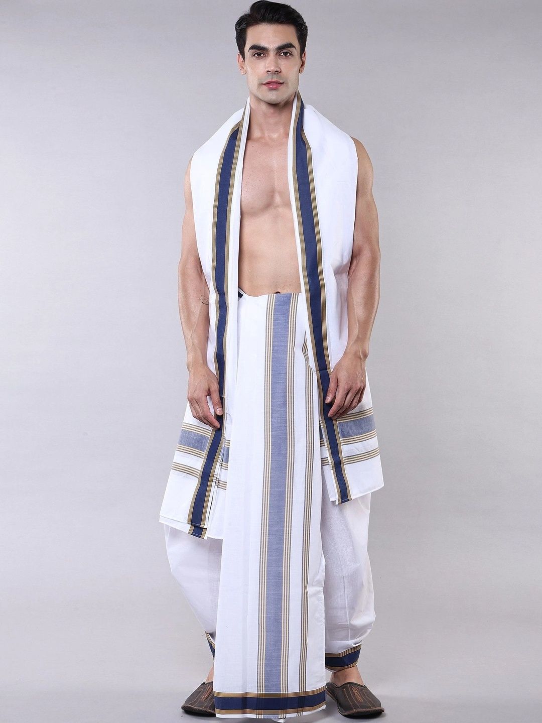 Exotic India Men Striped Cotton Dhoti Dhotis-picture-51