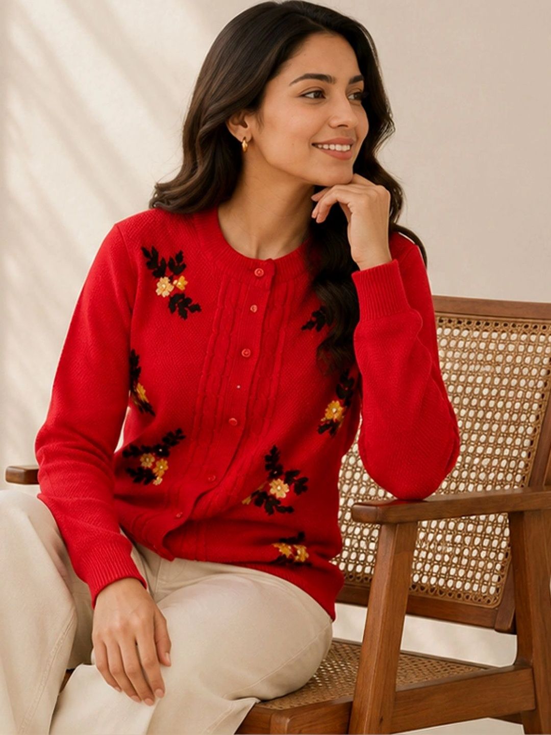 Chemistry Women Embroidered Woollen Cardigan with Embroidered Detail-image-40