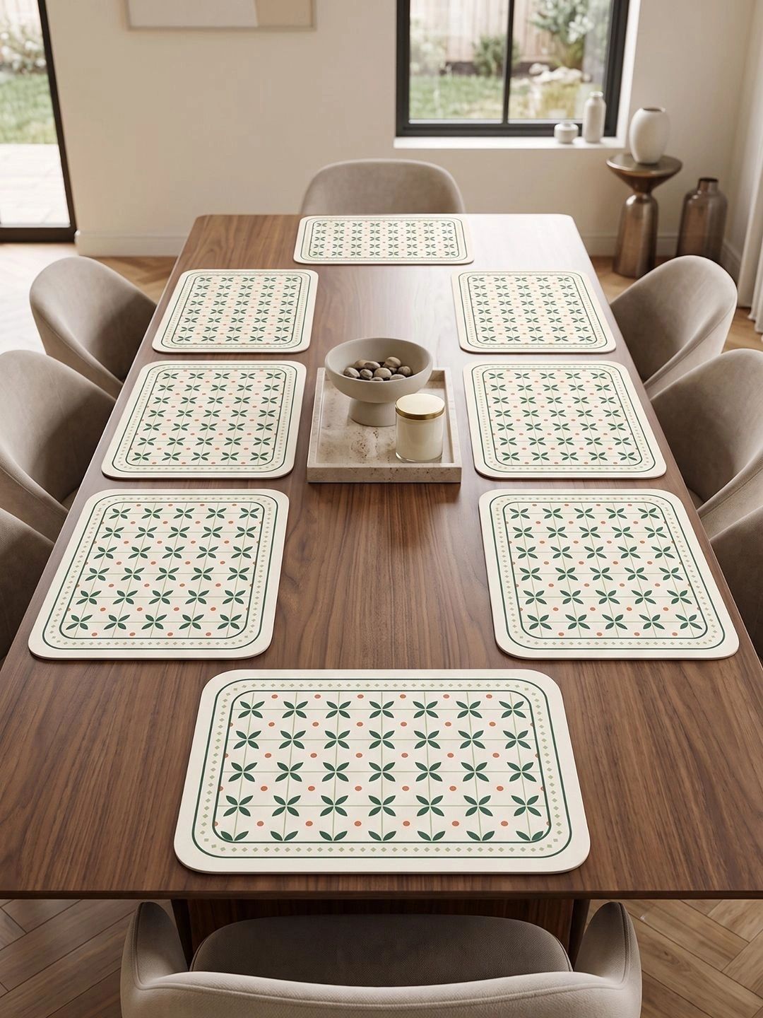Myntra Elegant Homes 8-Pcs White Printed Rectangle Table Placemats-picture-41