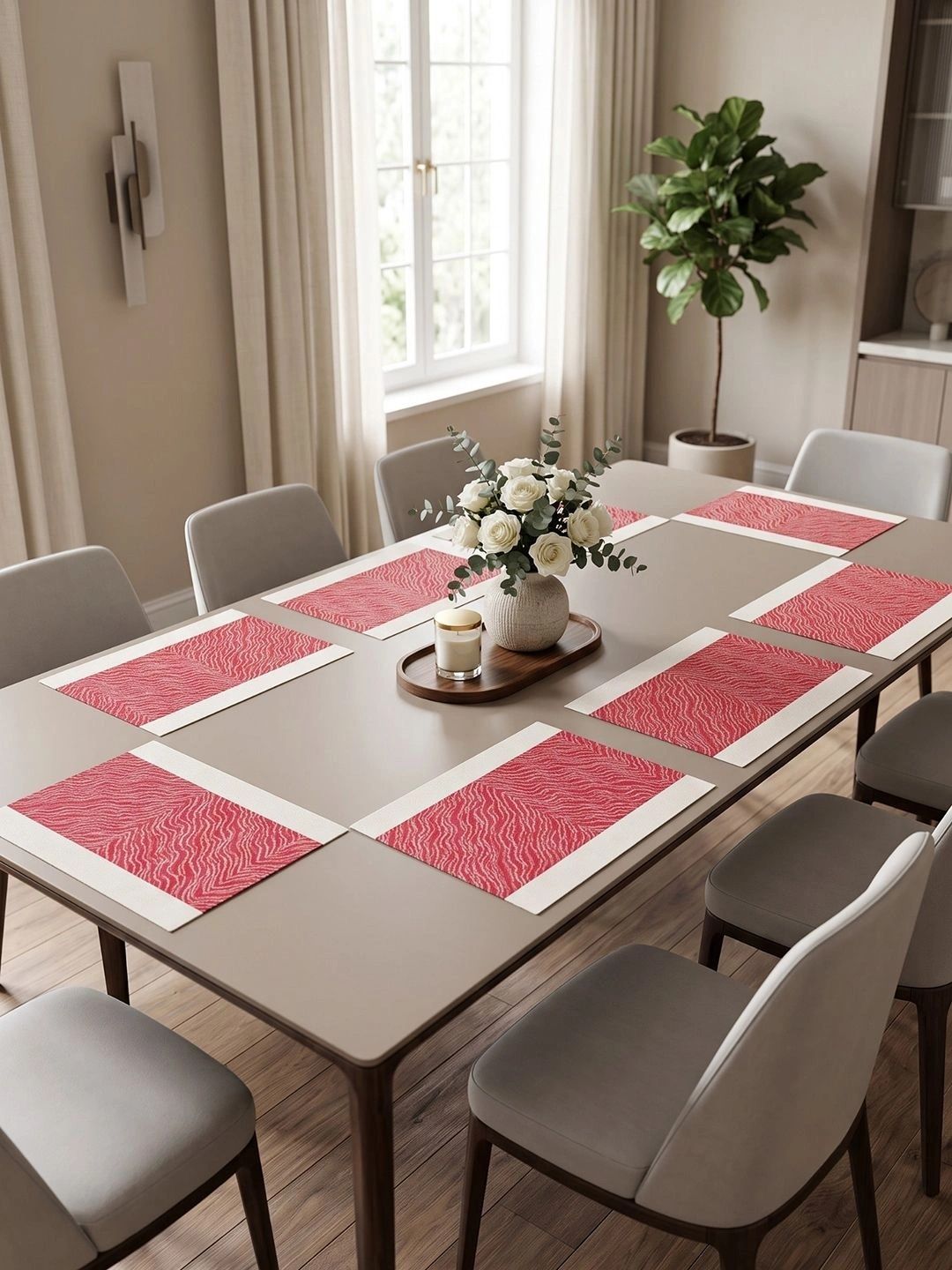 Myntra Elegant Homes 8-Pcs Red Striped Rectangle Table Placemats-picture-23