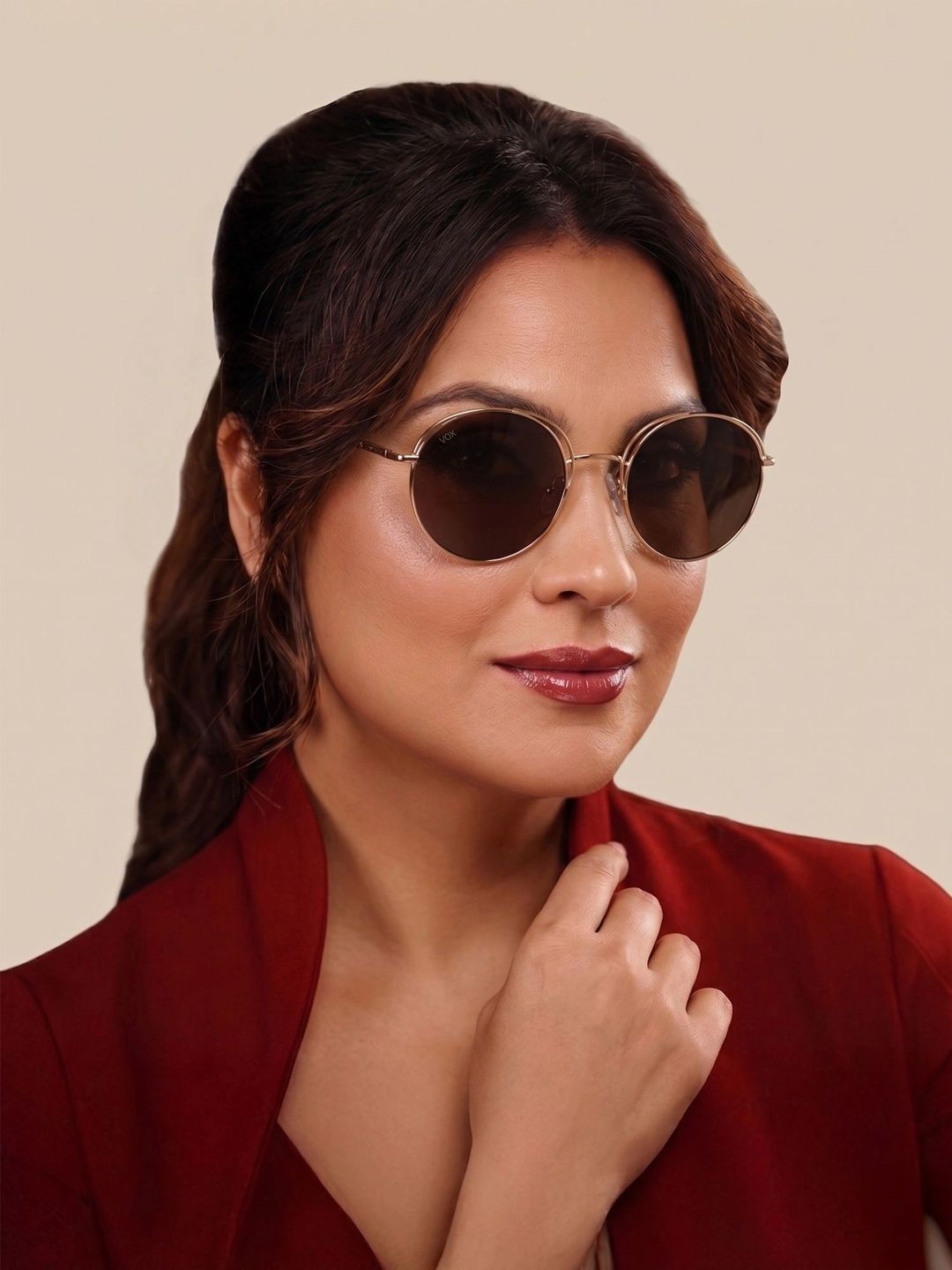 Vox Men Brown Lens & Gold-Toned Round Sunglasses with-image-41