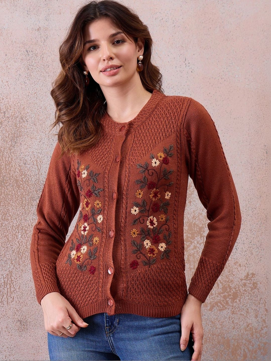 Chemistry Women Embroidered Woollen Cardigan with Embroidered Detail-image-43