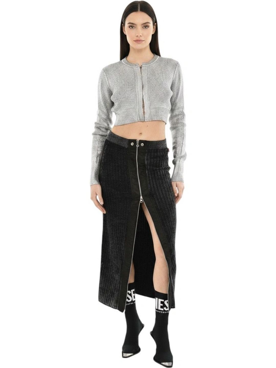 DIESEL Women Knits Front Slit Midi Straight Skirt-picture-44