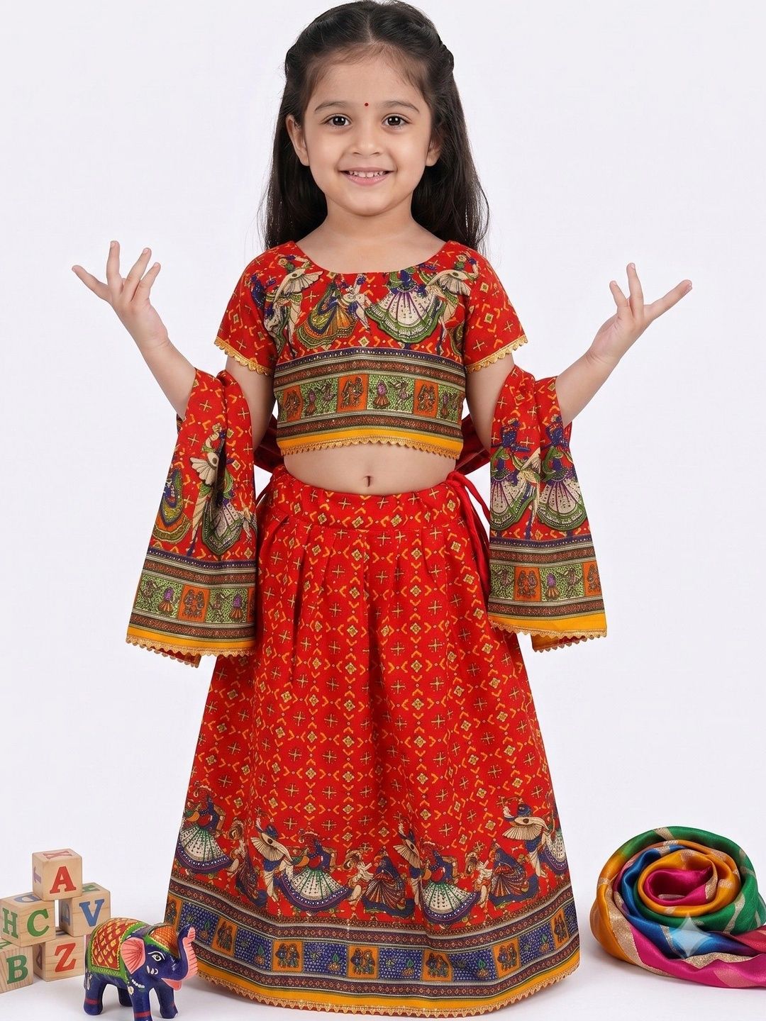 VALUE CREATION Girls Printed Block Print Ready to Wear Lehenga & Blouse With Dupatta-picture-49