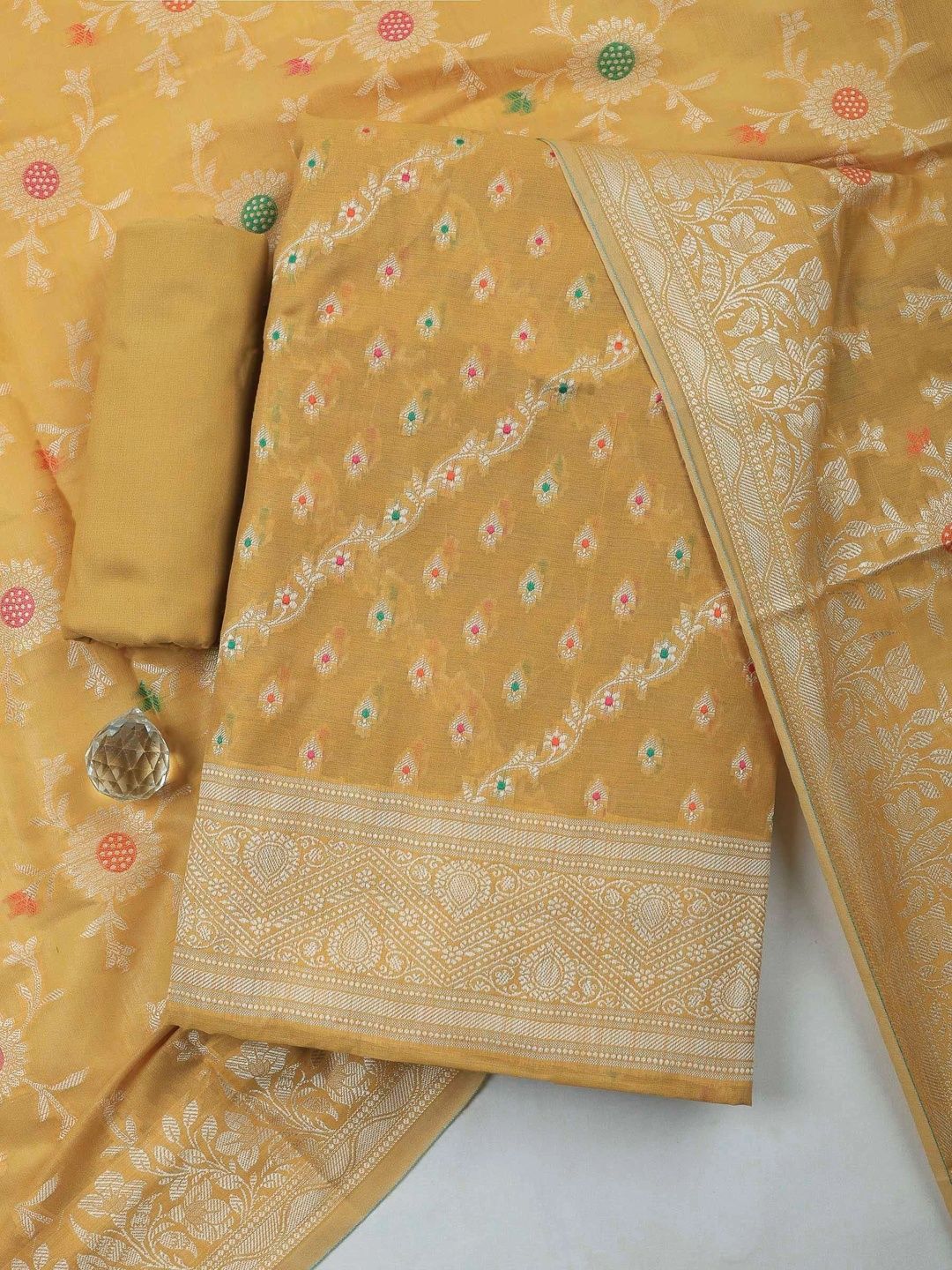Meena Bazaar Art Silk Unstitched Dress Material-picture-15