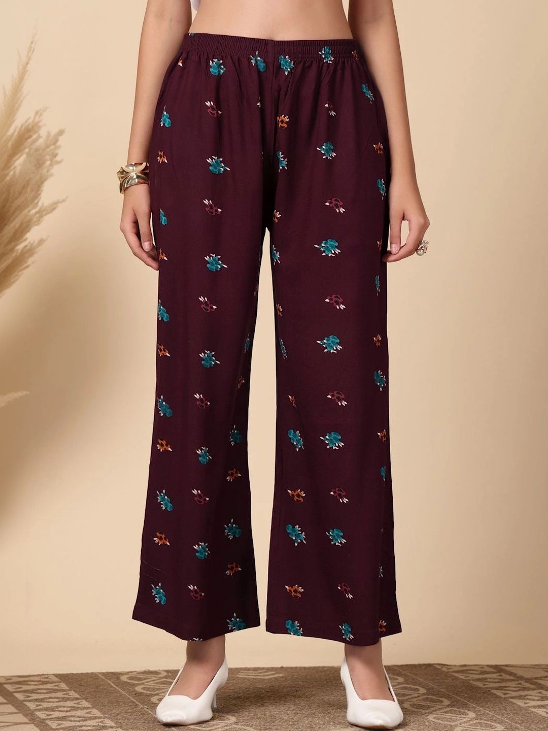 KALINI Women Floral Printed Knitted Ethnic Palazzos-picture-42