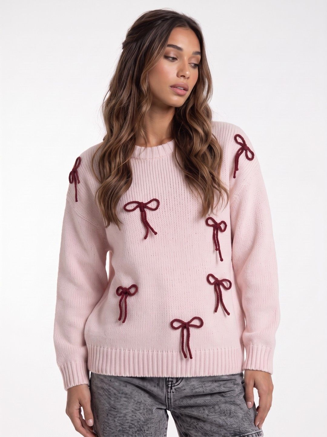glitchez Bow Detail Oversized Pullover Sweaters-picture-16