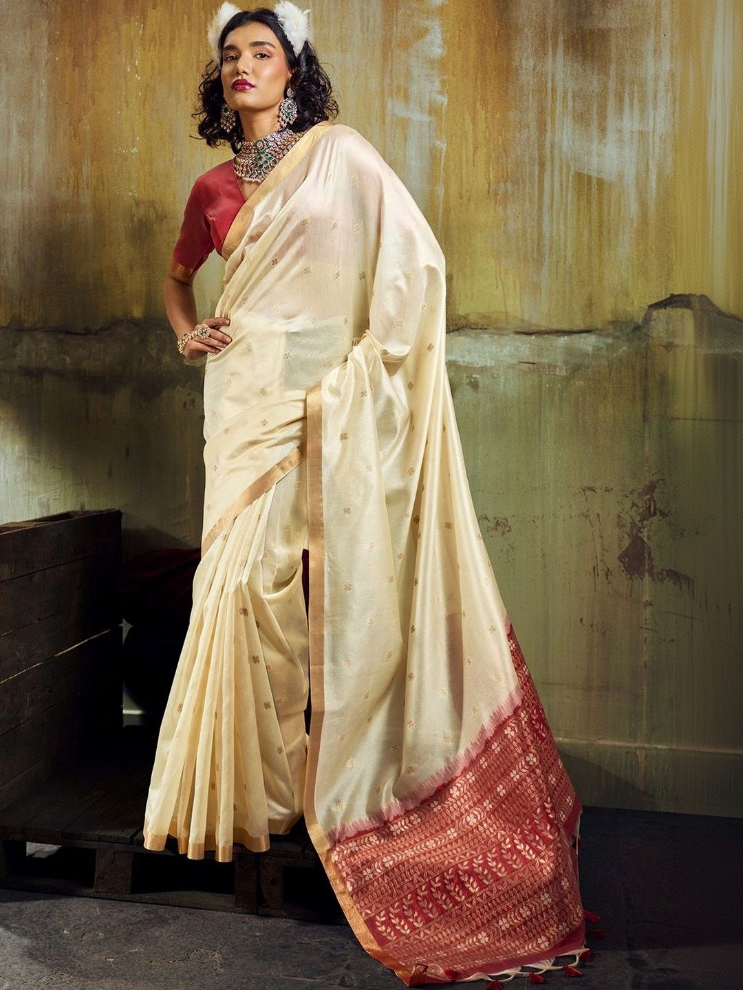 Saree mall Ethnic Motifs Zari Silk Blend Designer Banarasi Sarees-picture-36