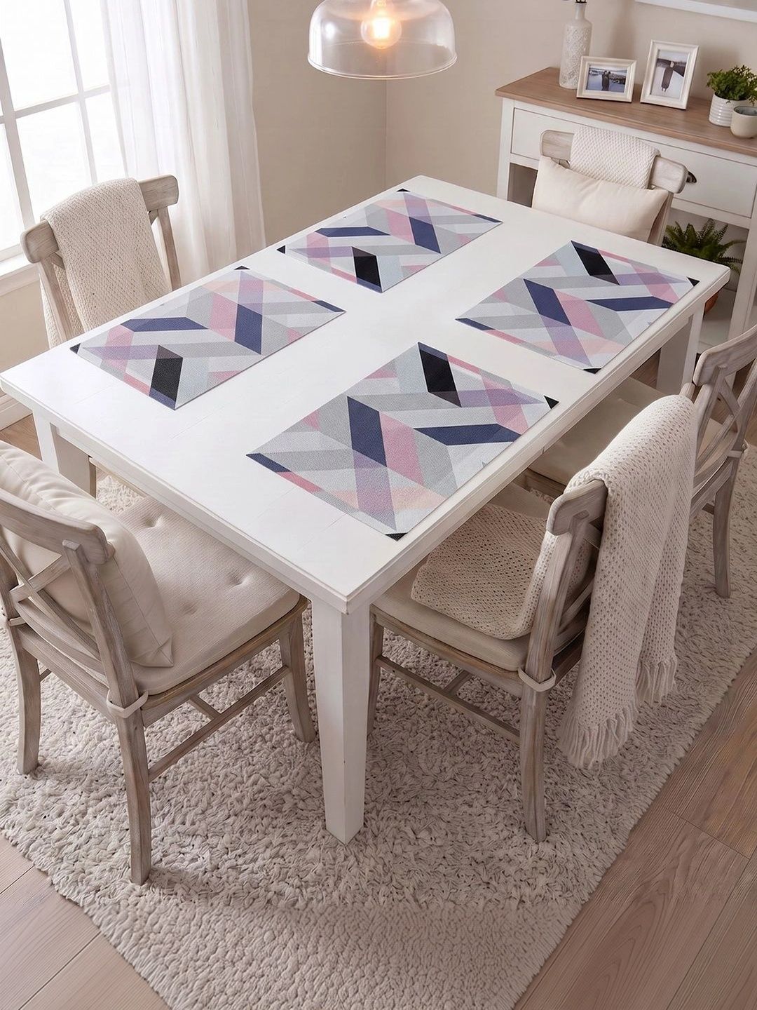 Myntra Elegant Homes 4-Pcs Grey & Pink Printed Rectangle Table Placemats-picture-23