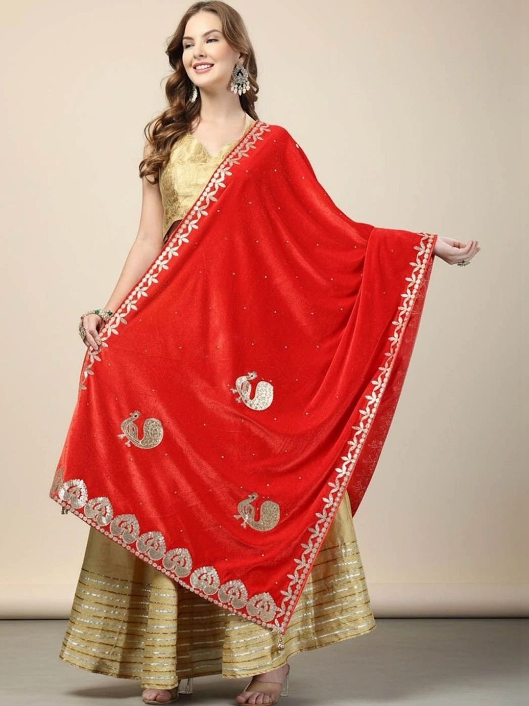KALINI Ethnic Motifs Embroidered Velvet Dupatta with Gotta Patti-picture-52