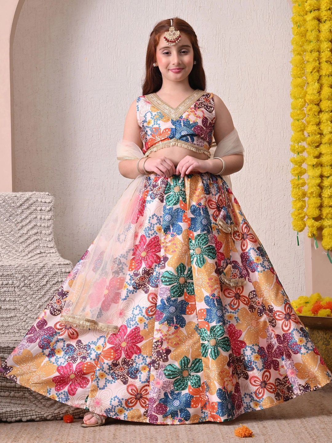 Indi-Loom Couture Girls Printed Ready to Wear Lehenga & Blouse With Dupatta-picture-44