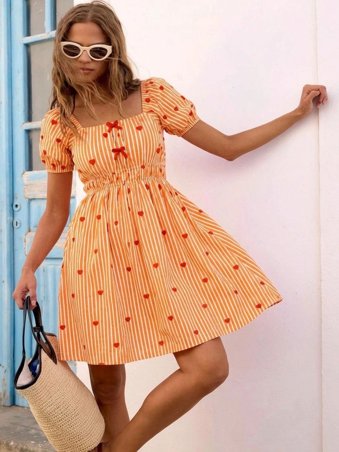 J Turritopsis Print Puff Sleeve Ruffled A-Line Dress-picture-31