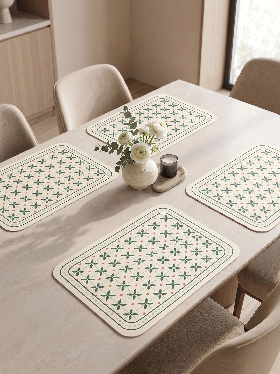 Myntra Elegant Homes 4-Pcs White Printed Rectangle Table Placemats-picture-14