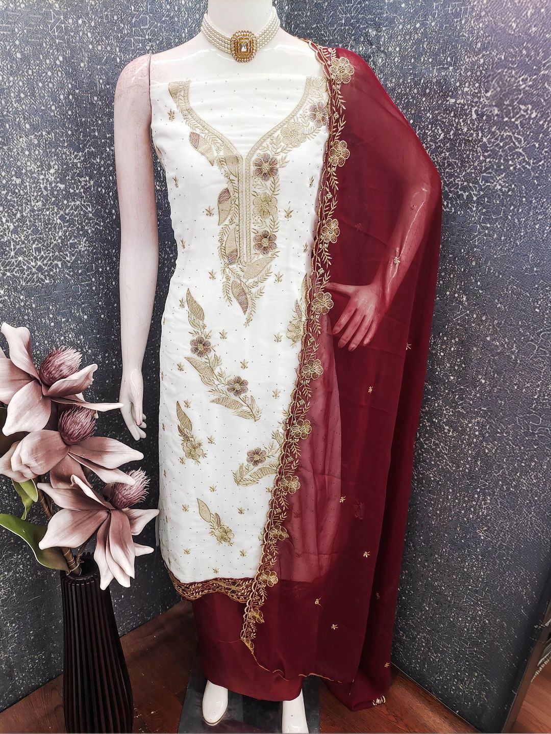 Maroosh Embellished Silk Georgette Unstitched Dress Material-picture-42