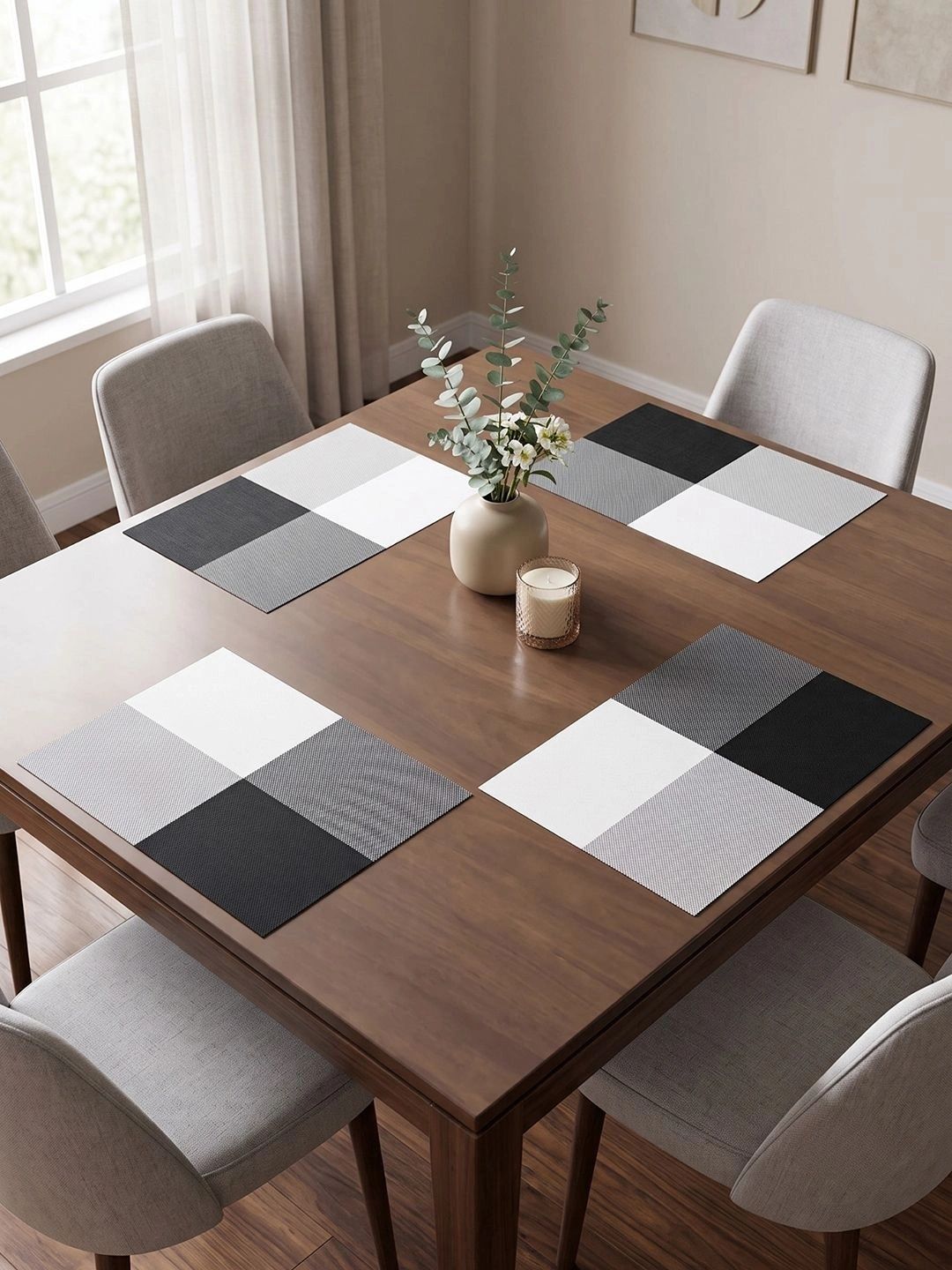 Myntra Elegant Homes 4-Pcs Black Printed Rectangle Table Placemats-picture-27