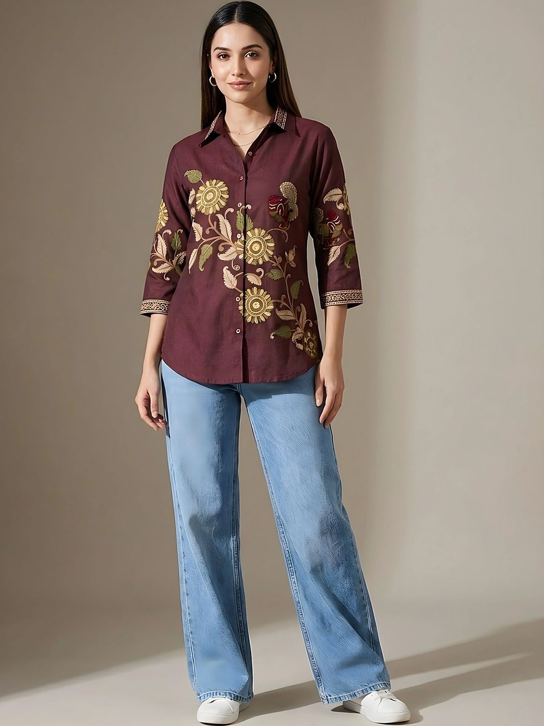 Banwaree Floral Embroidered Ethnic Crepe Top-picture-15