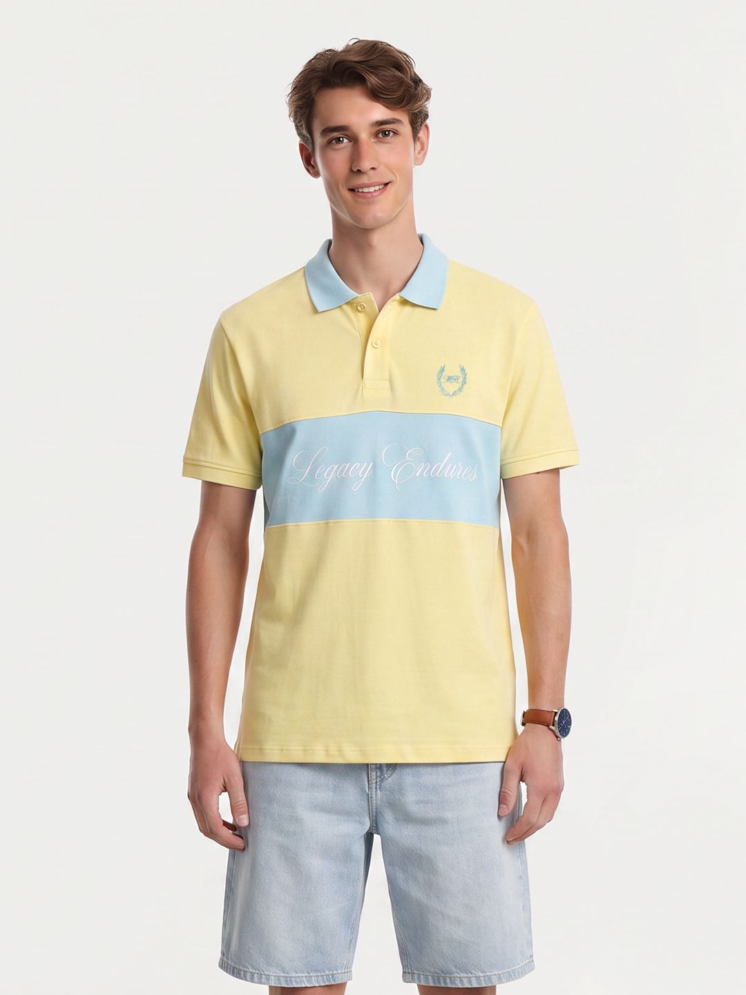 Mast & Harbour Polo Collar Colourblocked Pure Cotton T-shirt-picture-17